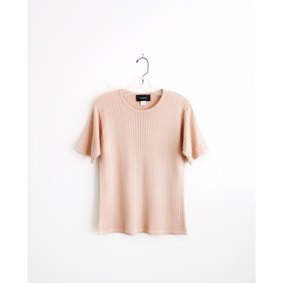 Vintage Tops - Vintage Pale Dogwood Pink Silk Ribbed Knit Top S